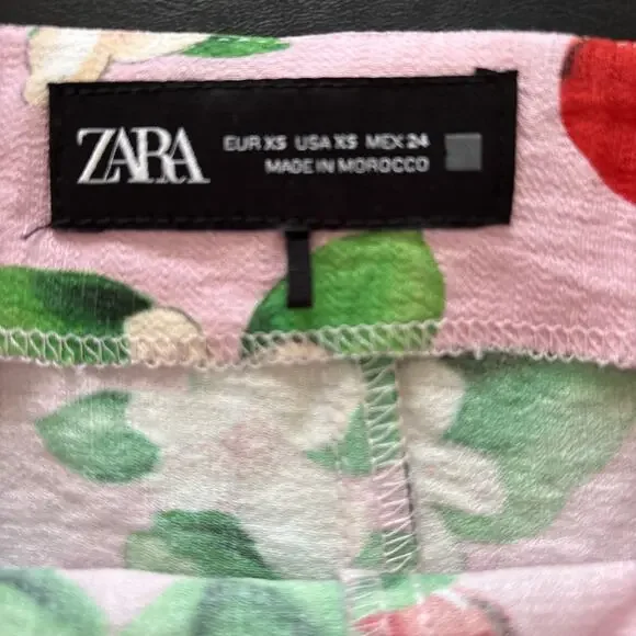 Zara Womens XS Cherry Print Sleeveless A-Line Mini Dress Tie Straps Straight Nec - Picture 5 of 9